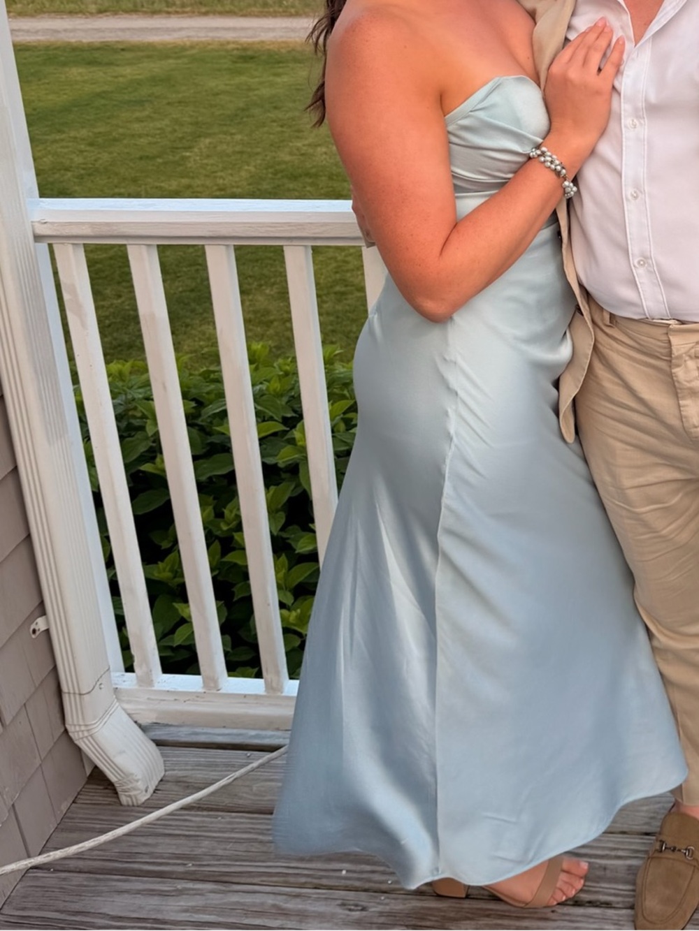 PARK AND FIFTH STRAPLESS DRESS POWDER BLUE SATIN